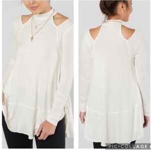 Free People 'Downtown Girl' Cutout Shoulder Long Sleeve Tunic Small Ivory